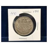 1941 Canadian Silver 50 Cent Piece