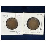 two 1903 Canadian Large Pennies