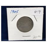 1905 Canadian Silver 25 Cent Piece