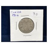 1906 Canadian Silver 25 Cent Piece