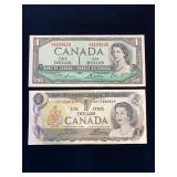 1954, 1973 Bank of Canada $1 Bank Notes