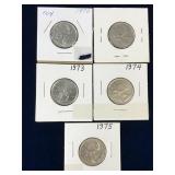 1970, 72, 73, 74, 75 Canadian Quarters