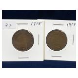 two 1918 Canadian Large Pennies