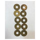 10 Numbered 5 Cent Trade Brass Tokens