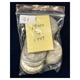 11 Can Silver 25 Cent Pcs 1944 - 1949  $2.75