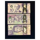 2013, 2017, 2018  Canadian $10 Bank Notes