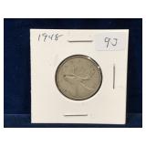 1948 Canadian Silver 25 Cent Piece