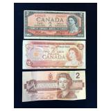 1954, 1974, 1986  Bank of Canada $2 Bank Notes