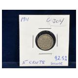 1911 Canadian Silver 10 Cent Piece