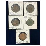 five 1859 Canadian Large Pennies