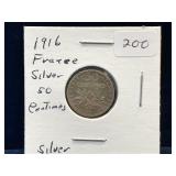 1916 France Silver 50 Centimes