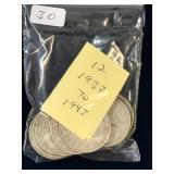12 Can Silver 25 Cent Pcs 1937 - 1943  $3.00