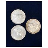 three 1967 Canadian Silver 25 Cent Pieces