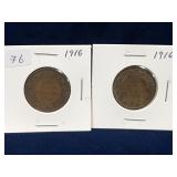 two 1916 Canadian Large Pennies