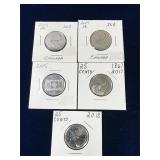 2003, 04, 15, 17, 18 Canadian Quarters