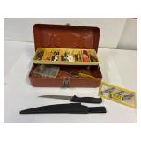 Metal tackle box with contents