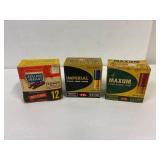 3 assorted boxes 12 ga shotgun shells, 63 shells