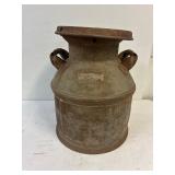 Metal cream can with lid. 17' tall