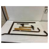 Squares. Claw hammer. Handle. Goose necks.
