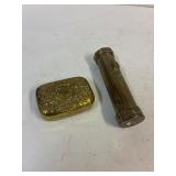 Brass trinket or jewelry box & flashlight