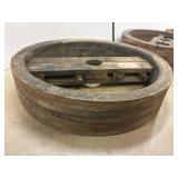 3 wooden belt drive pulleys. 28 and 19' across