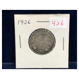 1936 Canadian Silver 25 Cent Piece