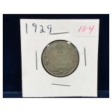 1929 Canadian Silver 25 Cent Piece