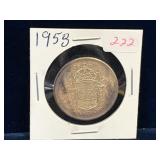 1958 Canadian Silver 50 Cent Piece