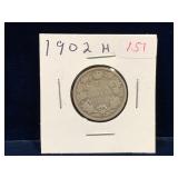1902 H Canadian Silver 25 Cent Piece