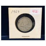 1957 Canadian Silver 25 Cent Piece
