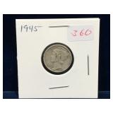 1945 USA Silver 10 Cent Piece