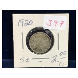 1920 Canadian Silver 5 Cent Piece