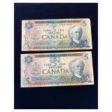 1972 and 1979 Bank of Canada $5 Bank Notes