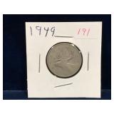 1949 Canadian Silver 25 Cent Piece
