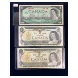1967, two 1973 Canadian $1 Bank Notes