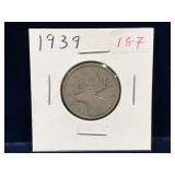 1939 Canadian Silver 25 Cent Piece