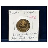 2001 3 Cent Silver/ Gold Plated Coin