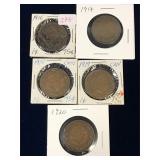 1916, 17, 18, 19, 20 Canadian Large Pennies