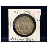 1945 Canadian Silver 50 Cent Piece