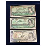1954, 67, 73 Bank of Canada $1 Bank Notes