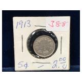 1913 Canadian Silver 5 Cent Piece