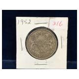 1952 Canadian Silver 50 Cent Piece