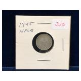 1945 NFLD Silver 5 Cent Piece