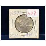 1937 Canadian Silver 25 Cent Piece