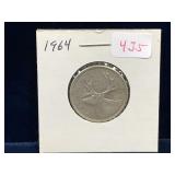 1964 Canadian Silver 25 Cent Piece