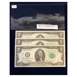 2017 USA $2 Uncirculated Bank Notes, 3 in sequence