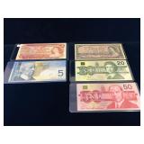 5 Assorted Canadian Bank Notes