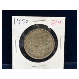 1950 Canadian Silver 50 Cent Piece