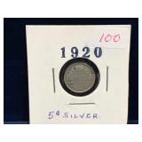 1920 Canadian Silver 5 Cent Piece