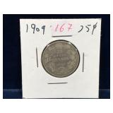 1909 Canadian Silver 25 Cent Piece